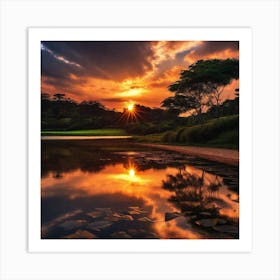 Sunset Over A Lake 9 Art Print