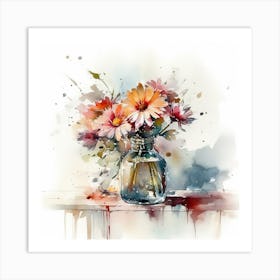 Watercolor Flowers In A Vase Art Print