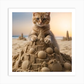 Cats building huge sandcastles Art Print