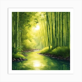 A Stream In A Bamboo Forest At Sun Rise Square Composition 318 Art Print