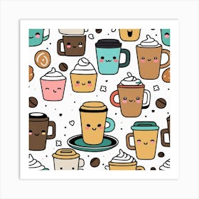 Kawaii Coffee Pattern 4 Art Print