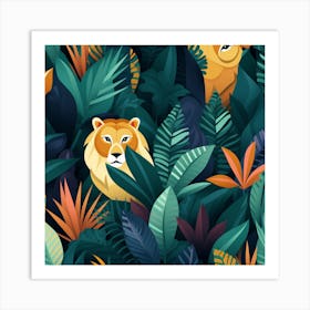 Seamless Pattern With Lions In The Jungle Art Print