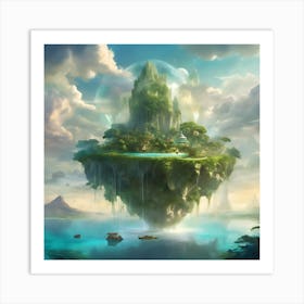 Elysian Isle: Where Nature and Technology Dance in a Digital Dream Art Print