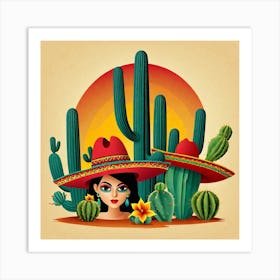 Mexican Girl With Cactus 5 Art Print