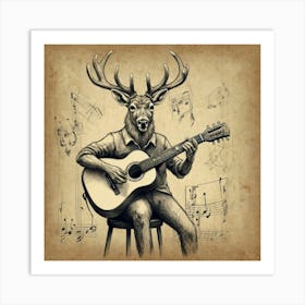 Deer Playing Guitar Art Print