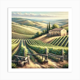 Tuscan Vineyard Vintage AI Art Print