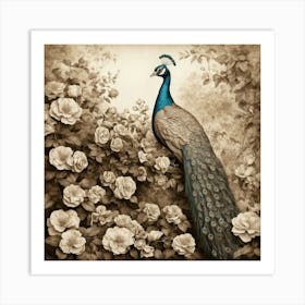 Default Vintage Sepia Peacock In A Garden A Beautifully Detail 0 Art Print