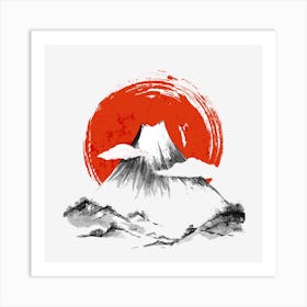 Mount Fuji Mountain Ink Wash Painting Art Print