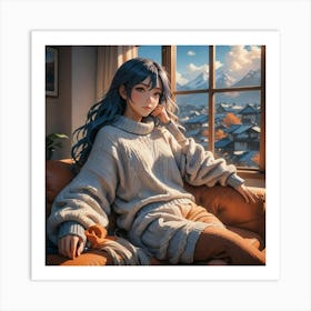 Anime girl relaxing on the couch Art Print