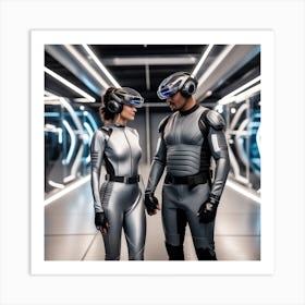 Futuristic Couple In Futuristic Space 1 Art Print