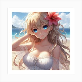 Anime Girl On The Beach 7 Art Print