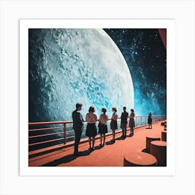 Group Of People Looking At The Moon Art Print