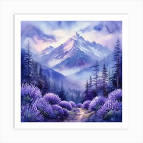 Watercolor Landscape With Lavender Art Print