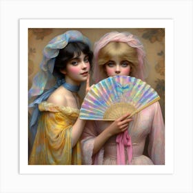 Two Women Holding A Fan 1 Art Print