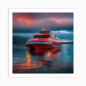 Red Ferry At Sunset 3 Art Print