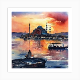 Sunset At The Blue Mosque Art Print