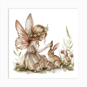 Fairy With Rabbits 1 Art Print