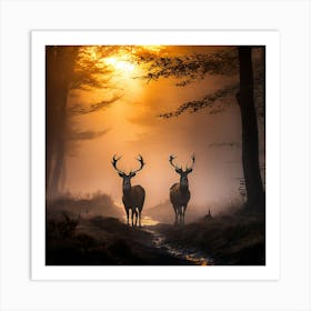 Deer In The Mist art print Art Print