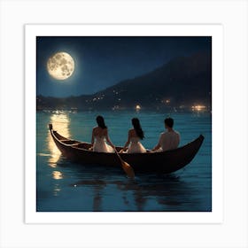 Friends in a boat at night Art Print