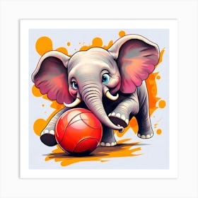 Elephant Playing Basketball Art Print