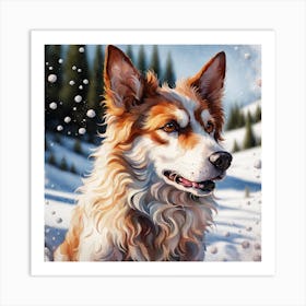 Dog In The Snow Art Print