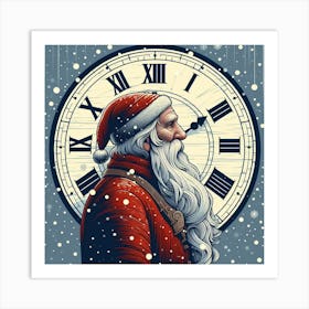 Santa Claus With Clock 1 Art Print