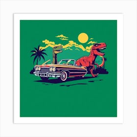 Dinosaurs And Car 2 Art Print