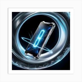 A Sleek, Silver Futuristic Mobile Phone With A Glowing Blue Circuit Board And Neon Lit Accents (2) (1) Art Print