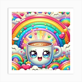 Kawaii rainbow Coffee Cup Art Print