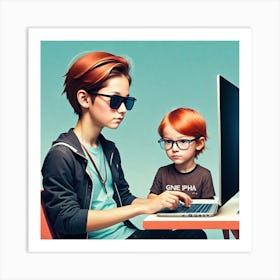 Child Using Computer Art Print