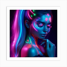 A woman and glowing neon 1 Art Print