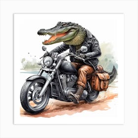 Alligator On A dirt bike Art Print