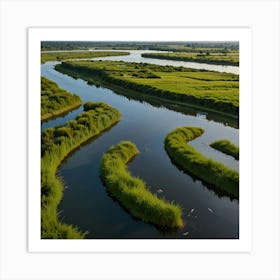 A Peaceful River Delta With Winding Waterways, Lush Green Vegetation, And Abundant Birdlife 2 Art Print