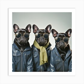 Three French Bulldogs In Sunglasses Art Print