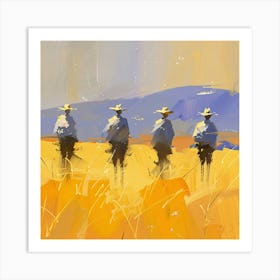 Three Cowboys In The Field Art Print