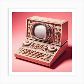 Old 1950s Computer On A Pink Background, Retro Futurism 2 Art Print