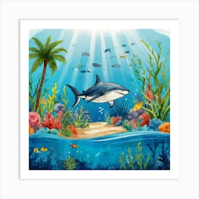 Default Aquarium With Coral Fishsome Shark Fishes View From Th 0 (2) Art Print