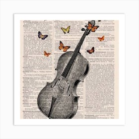 Cello With Butterflies Art Print