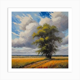 Beautiful Shot Of A Whet Field With A Cloudy Sky 3 Art Print