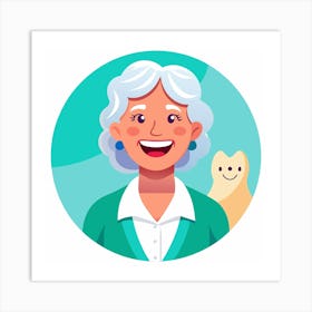 Happy Grandmother With Cat 1 Art Print