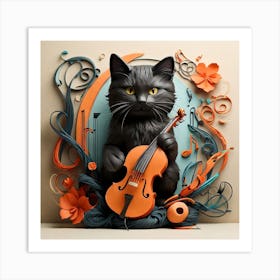 Cat Playing Violin Art Print