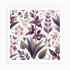 Scandinavian style,Pattern with amethyst Orchid flowers 2 Art Print