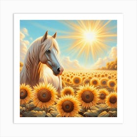 Horse In Sunflower Field 27 Art Print