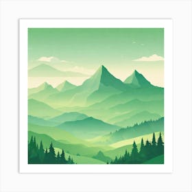 Misty mountains background in green tone 208 Art Print