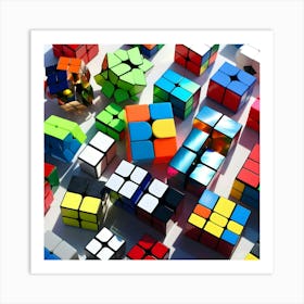 A Vibrant And Colorful Arrangement Of Various Rubik's 3 Art Print