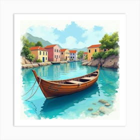 Traditional Boat In Watercolor Vibrant Coastal Village 1 Art Print