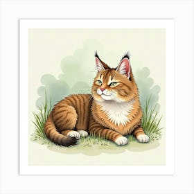 A Gentle Maine Coon Cat Lying Beside Its Owner On A Warm Day, Watercolor 1 Art Print