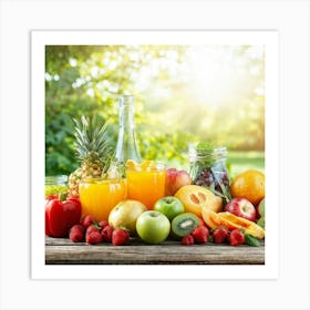 Assortment Of Fresh Fruits And Vegetables Arranged To Exhibit Nutritional Balance Captured In A Li Art Print