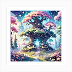 A Fantasy Forest With Twinkling Stars In Pastel Tone Square Composition 223 Art Print