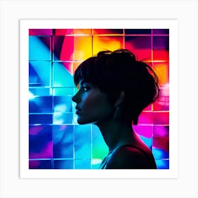 Abstract Short Hair Brunette Woman Portrait Art Print